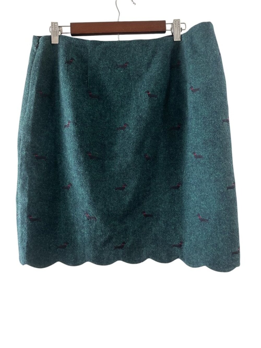 Talbots Aberdeen Wool Skirt Women 14 Green Office Dog Person Dachshunds Preppy